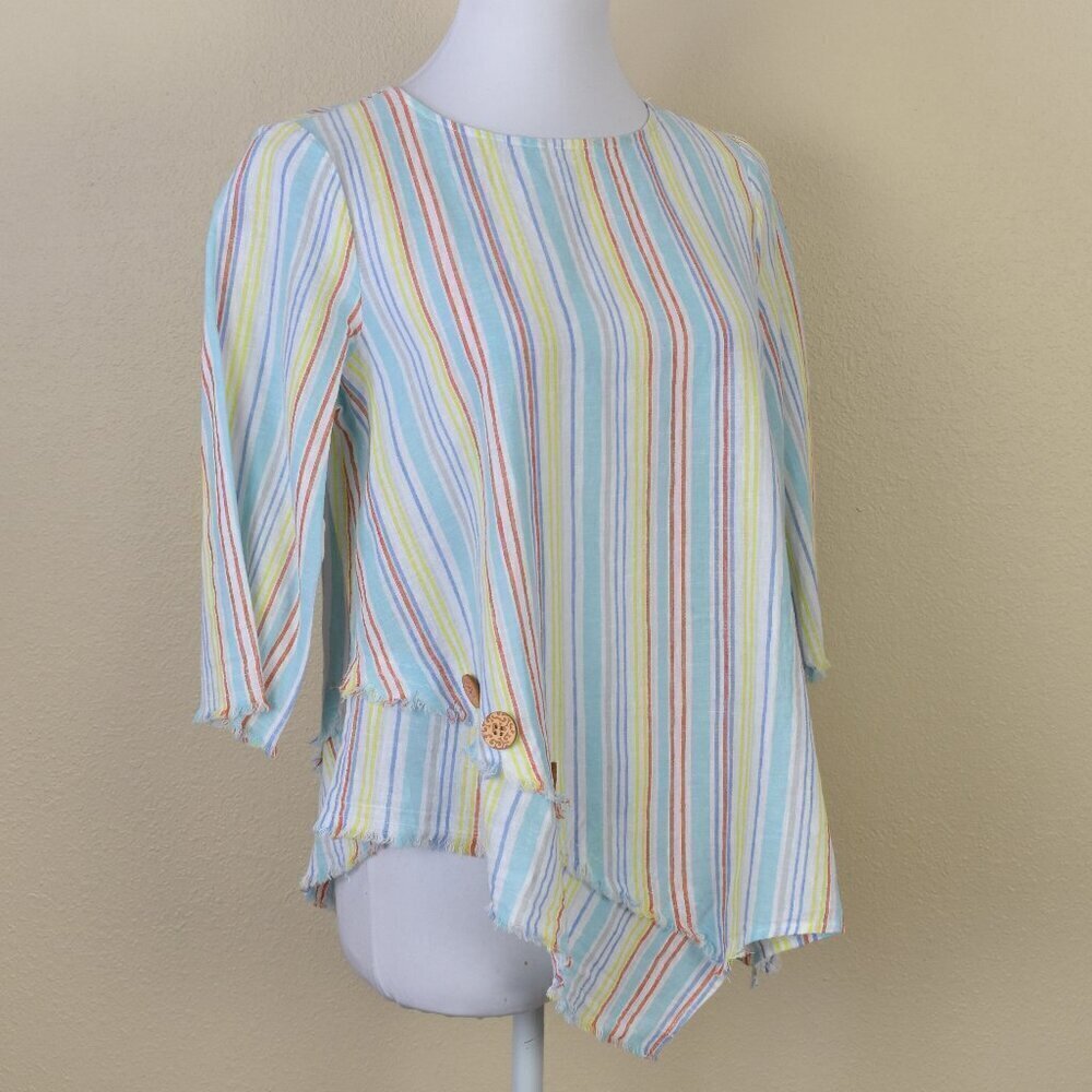 Ali Miles Linen Stripe Top NEW - Petite S - Picture 8 of 9